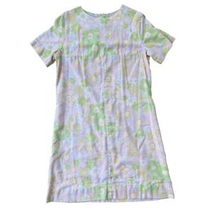 Vintage 1960s Handmade Mod Babydoll Dress Floral Pastel Print Talon Zipper